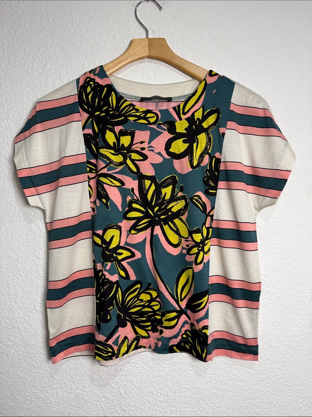 Max Mara Women's Short Sleeve Mix Media Boxy Cotton Top Blouse S Casual Travel